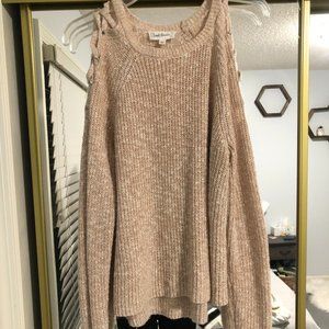 Neutral Cream/Tan Sweater with Shoulder String Design